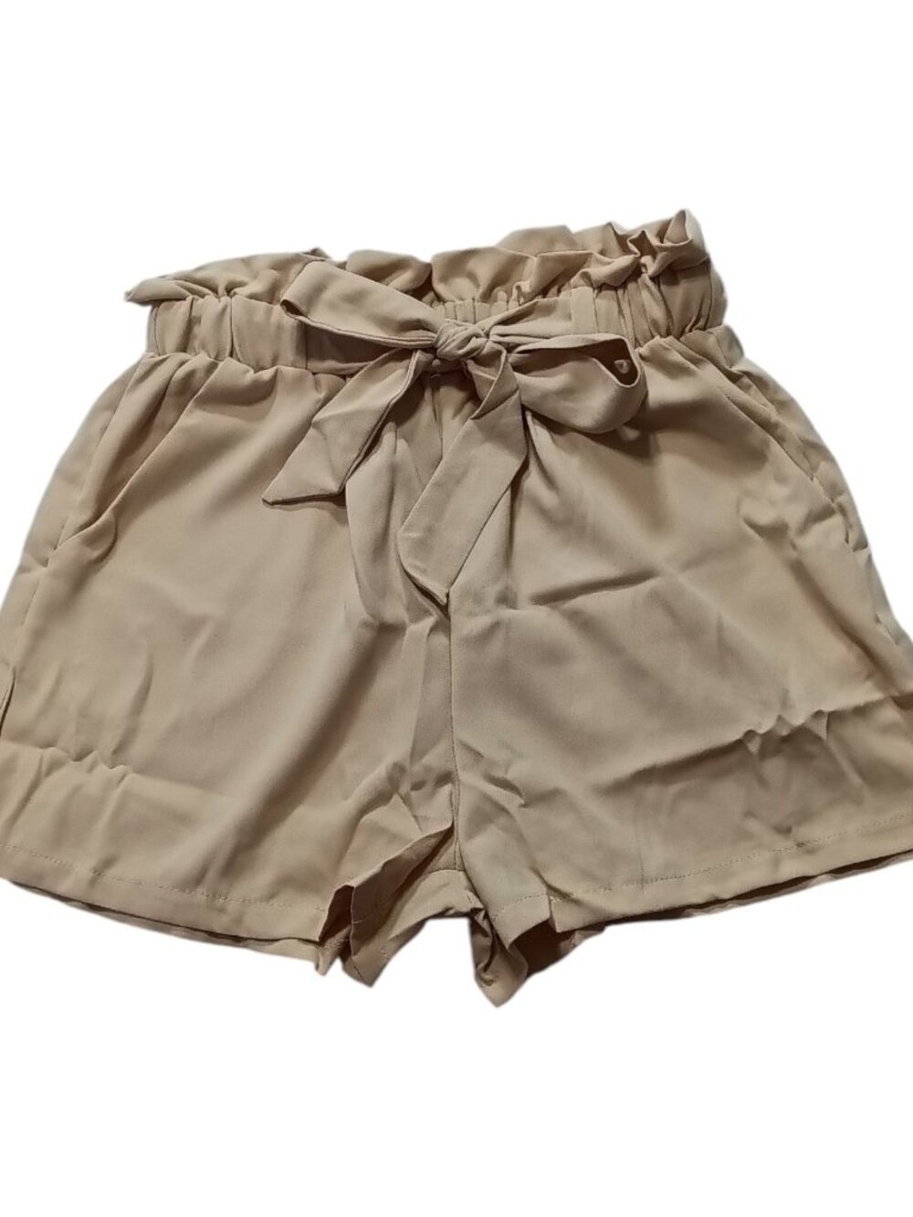 Women's Casual Summer Ruffle Belted Elastic Waist Khaki Shorts Size S w/ Pockets